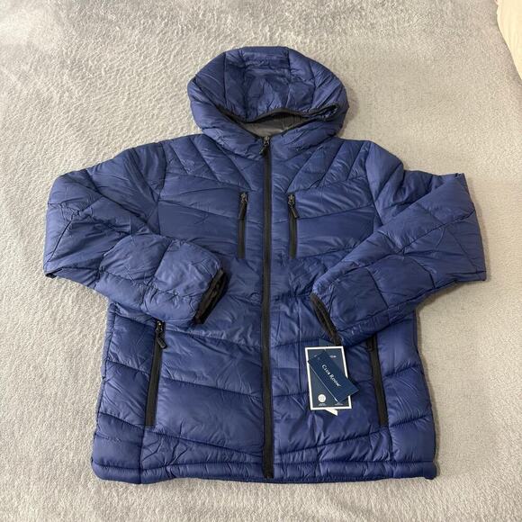 Club Room Men’s Chevron Quilted Hooded Puffer Jacket size Small in Blue - Picture 1 of 6